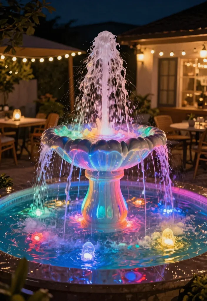 14 Patio Water Fountain Ideas That Don't Need a Buried Line - 9. Color-Changing LED Fountain 1