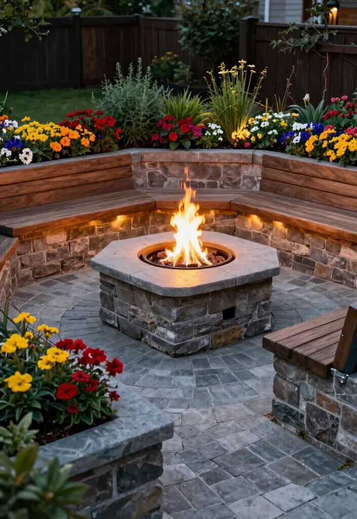 14 Paver Fire Pit Patio Ideas That Don't Need a Full Hardscape - 11. Elevated Fire Pit with Integrated Planters 1