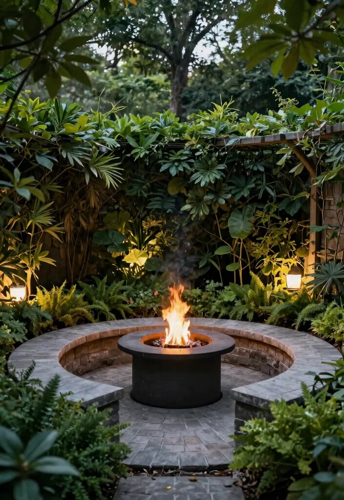 14 Paver Fire Pit Patio Ideas That Don't Need a Full Hardscape - 14. Intimate Fire Pit with Surrounding Lush Foliage 1