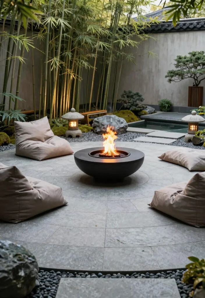 14 Paver Fire Pit Patio Ideas That Don't Need a Full Hardscape - 8. Zen Garden Fire Pit Retreat 1