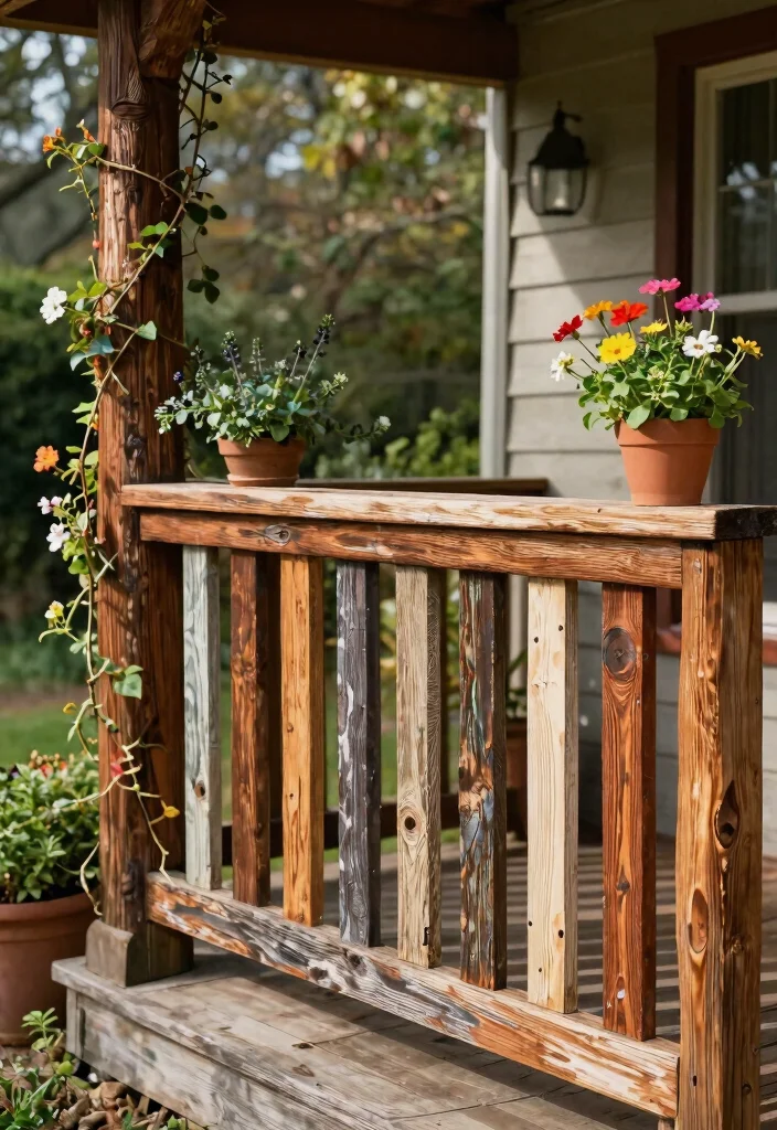 14 Porch Railing Ideas That Meet Code and Still Look Good - 1. Recycled Wood Railings 1