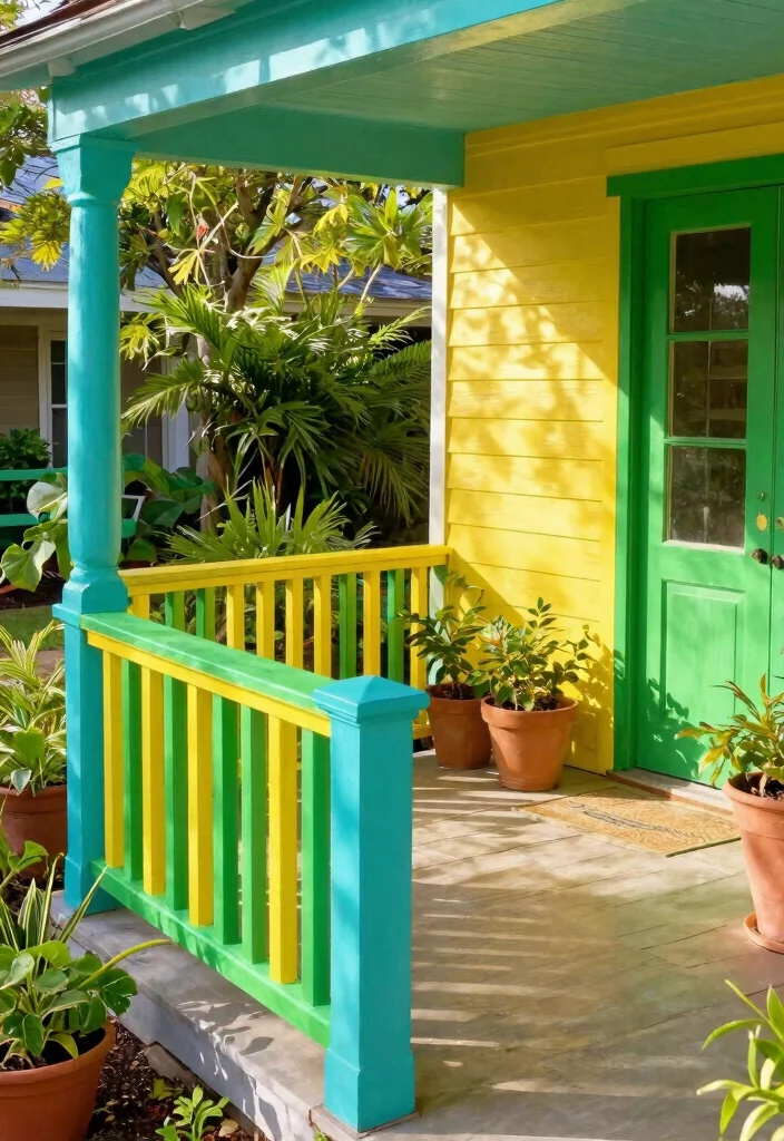 14 Porch Railing Ideas That Meet Code and Still Look Good - 13. Colorful Painted Railings 1