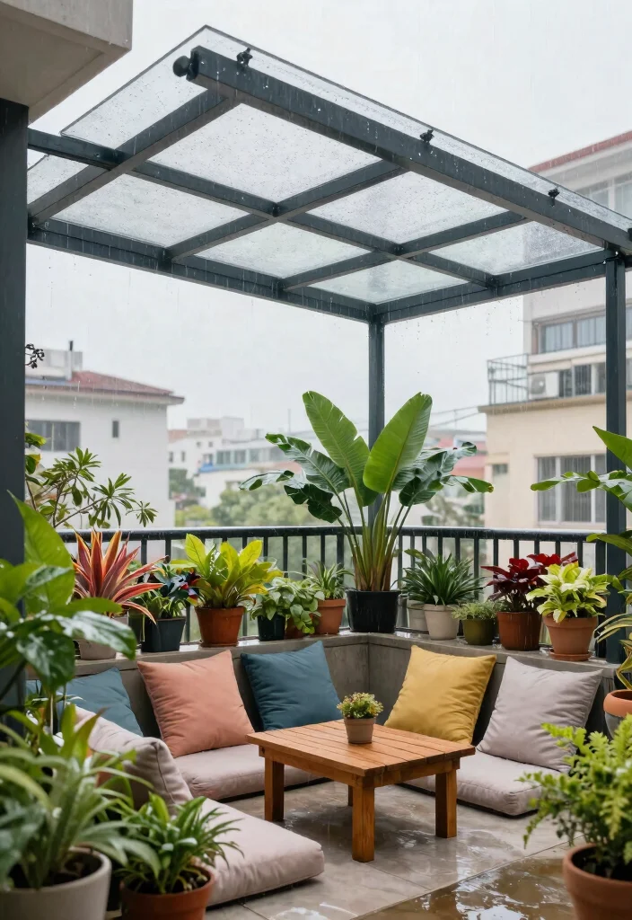 14 Rain Protection Balcony Ideas That Keep Your Space Dry and Usable - 1. Clear Canopy for Year-Round Use 1