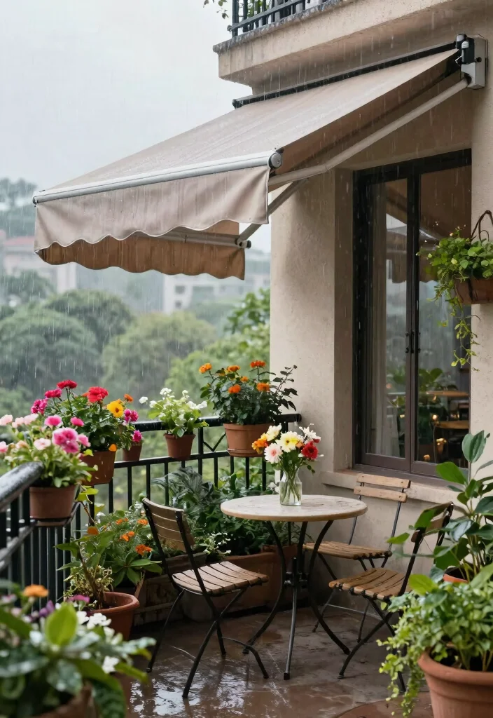 14 Rain Protection Balcony Ideas That Keep Your Space Dry and Usable - 2. Retractable Awning for Flexibility 1