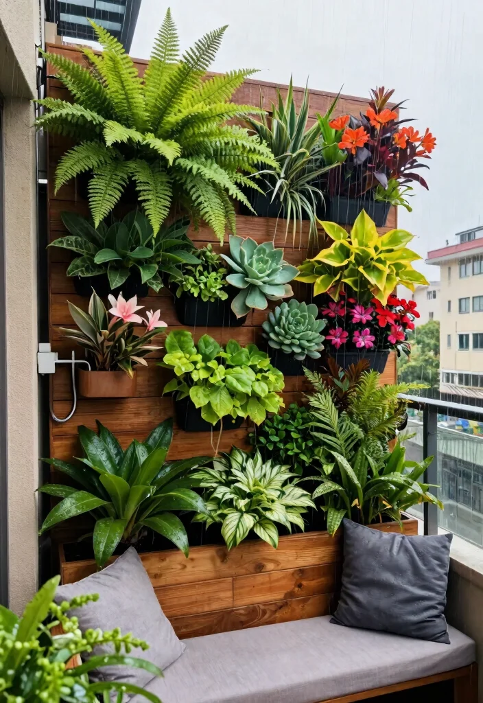 14 Rain Protection Balcony Ideas That Keep Your Space Dry and Usable - 4. Vertical Garden Walls for Space-Efficiency 1