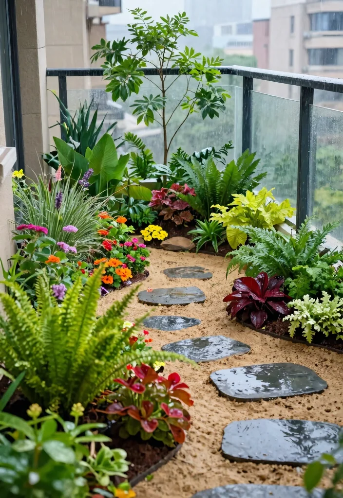 14 Rain Protection Balcony Ideas That Keep Your Space Dry and Usable - 5. Rain Gardens to Manage Water 1