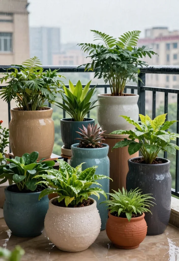 14 Rain Protection Balcony Ideas That Keep Your Space Dry and Usable - 7. Waterproof Planters for Happy Plants 1