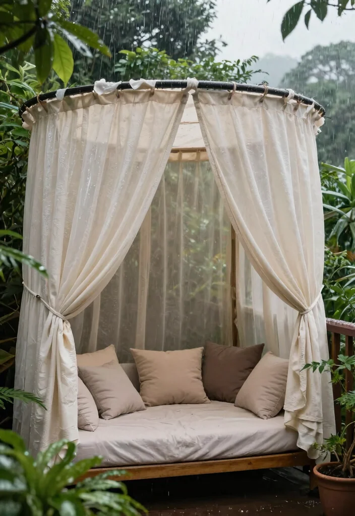 14 Rain Protection Balcony Ideas That Keep Your Space Dry and Usable - 8. Fabric Canopies for a Cozy Retreat 1