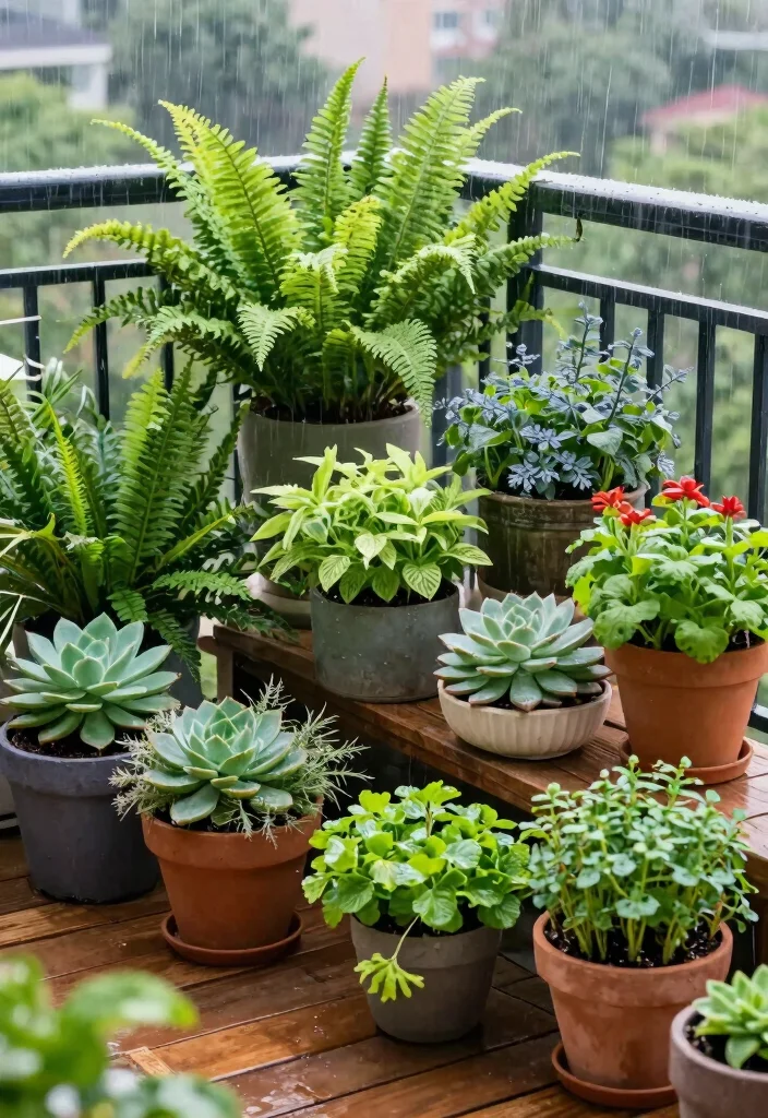 14 Rain Protection Balcony Ideas That Keep Your Space Dry and Usable - 9. Weather-Resistant Plants for Resilience 1