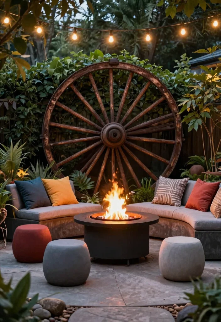 14 Wagon Wheel Decor Outdoor Ideas That Don't Look Too Country - 5. Wagon Wheel Fire Pit 1