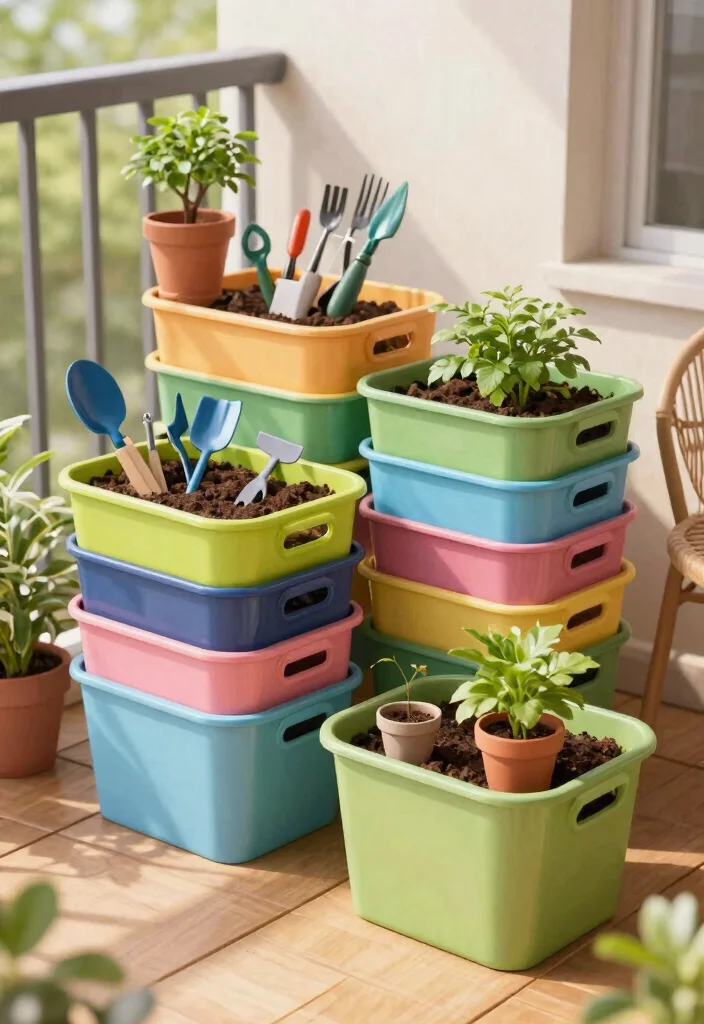 15 Balcony Storage Ideas for Renters Who Can't Drill or Mount - 1. Stackable Garden Totes 1