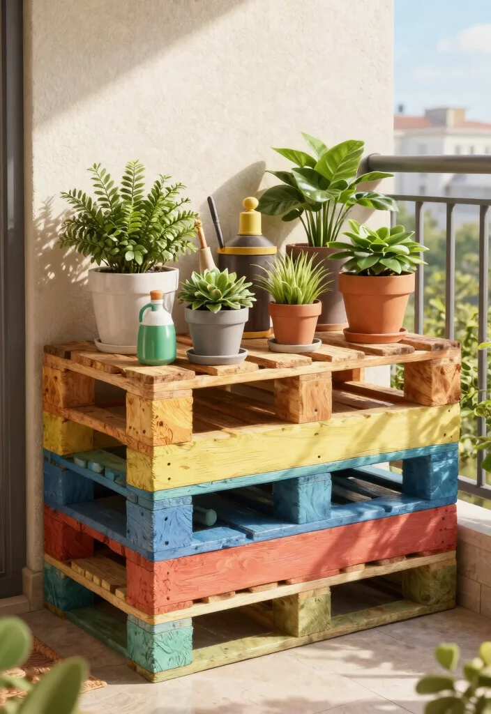 15 Balcony Storage Ideas for Renters Who Can't Drill or Mount - 12. DIY Pallet Storage 1