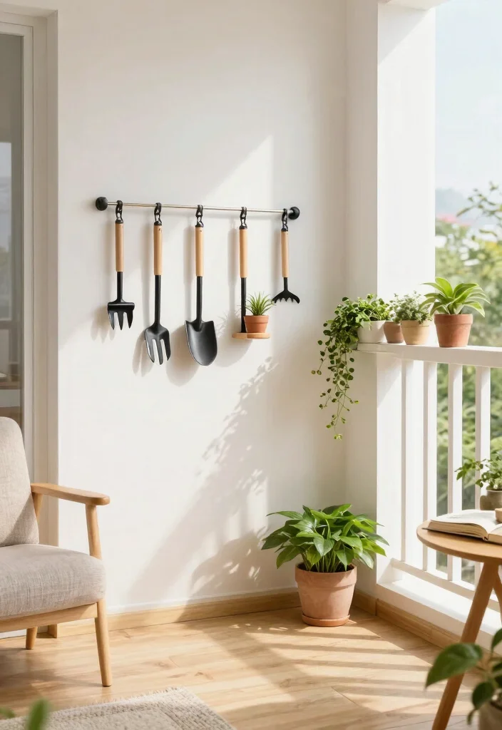 15 Balcony Storage Ideas for Renters Who Can't Drill or Mount - 13. Tension Rod for Organizing Tools 1