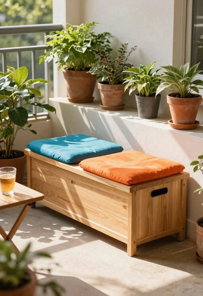15 Balcony Storage Ideas for Renters Who Can't Drill or Mount - 3. Folding Storage Bench 1