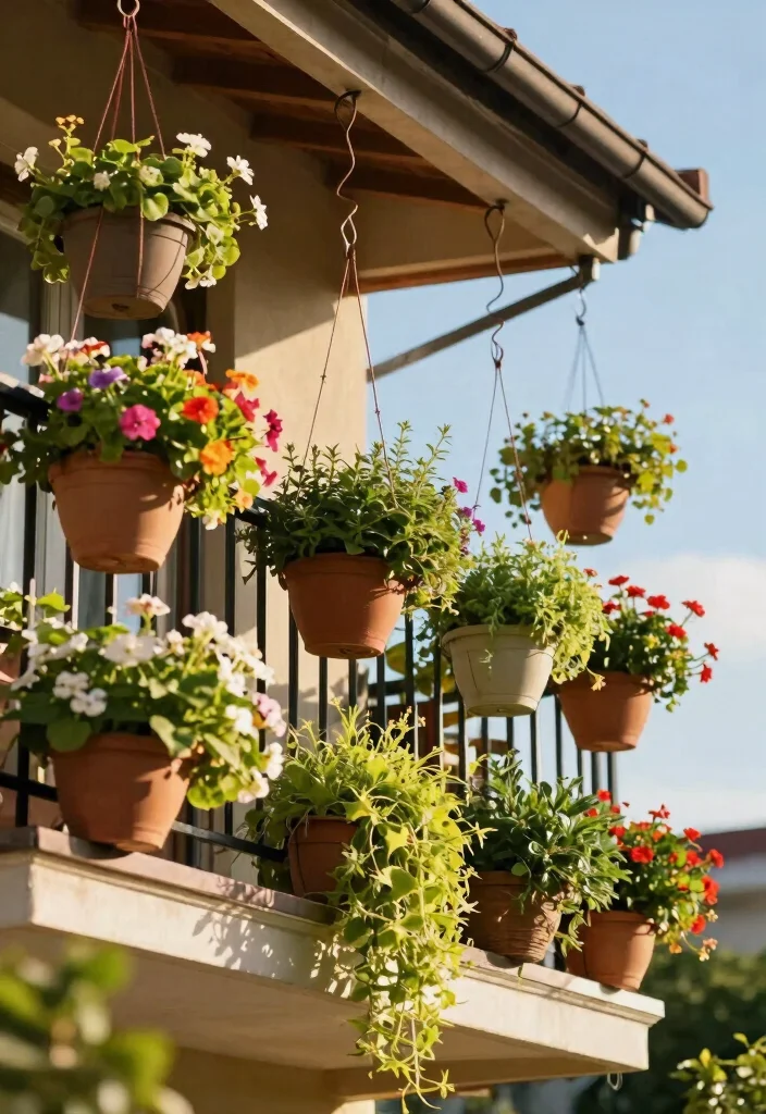 15 Balcony Storage Ideas for Renters Who Can't Drill or Mount - 4. Hanging Planters 1