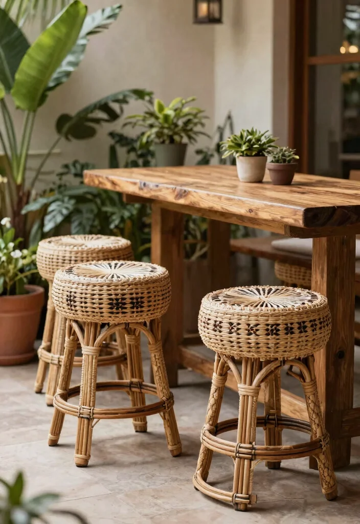 15 Modern Farmhouse Barstools That Support Heavy Use Daily - 8. Woven Barstools 1