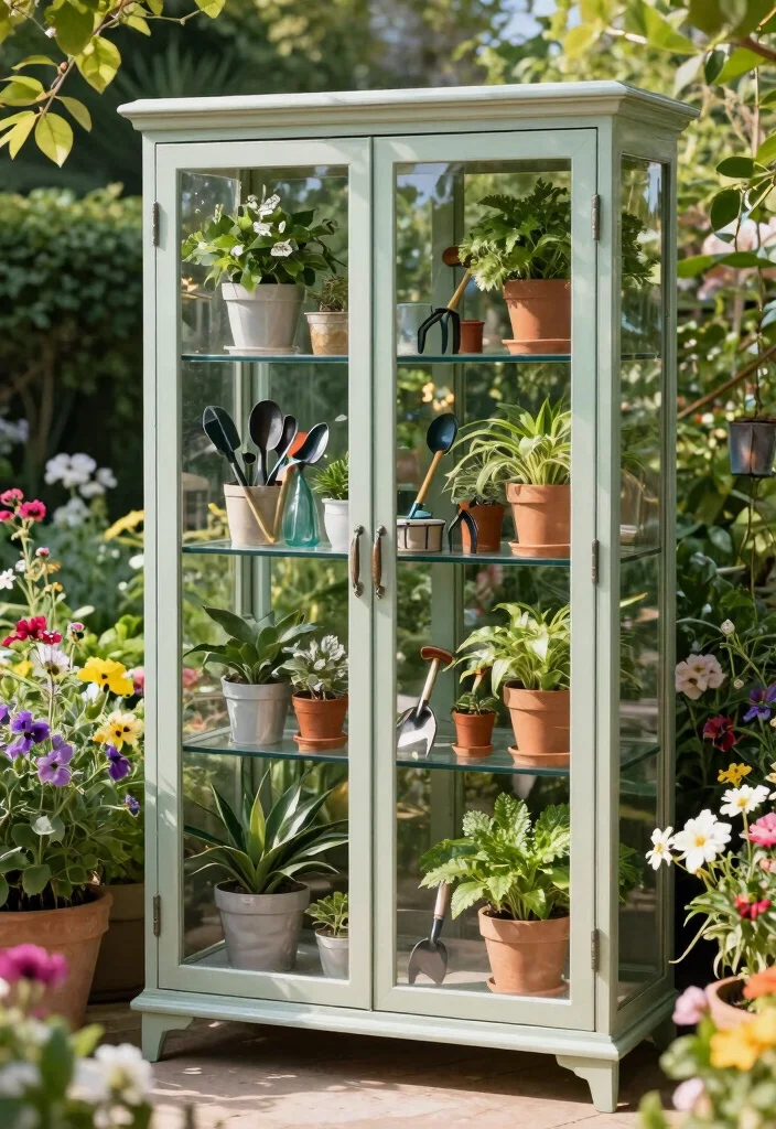 15 Outdoor Storage Cabinet Ideas That Keep Tools Dry and Hidden - 13. Glass-Front Cabinet 1