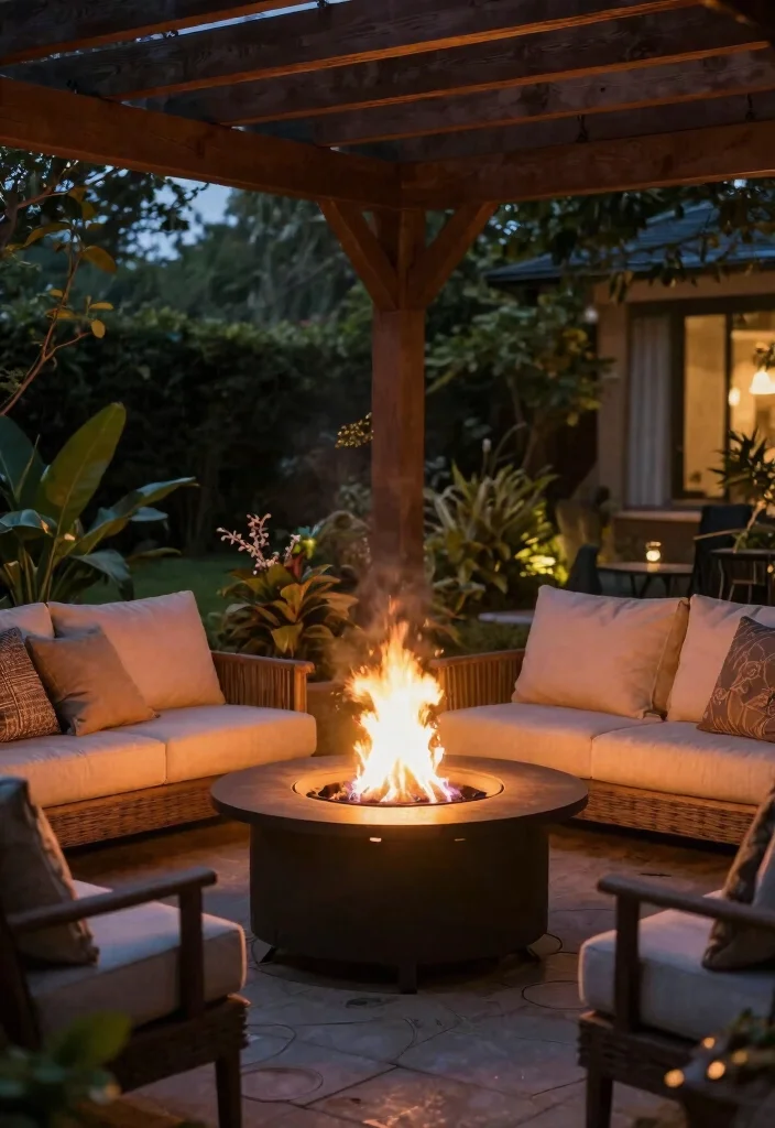 15 Pergola Lighting Ideas That Don't Require Running New Wire - 11. Solar-Powered Fire Pits for Warmth and Light 1