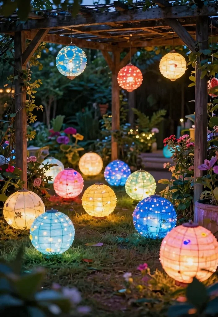15 Pergola Lighting Ideas That Don't Require Running New Wire - 12. Lighted Decorative Orbs for a Playful Touch 1