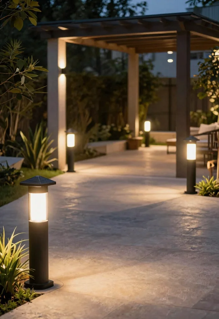 15 Pergola Lighting Ideas That Don't Require Running New Wire - 14. Stylish Solar Post Lights for a Modern Look 1