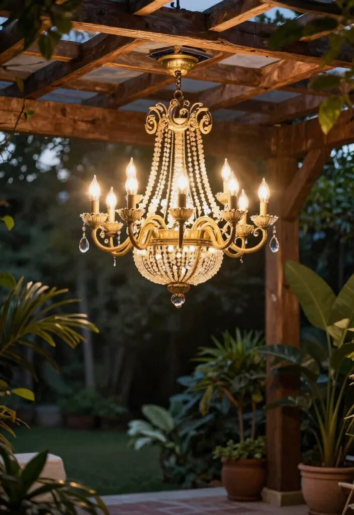 15 Pergola Lighting Ideas That Don't Require Running New Wire - 4. Elegant Solar Chandeliers for a Touch of Luxury 1