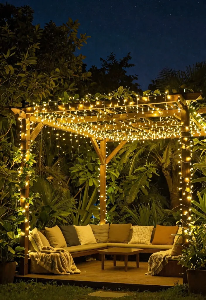 15 Pergola Lighting Ideas That Don't Require Running New Wire - 5. Whimsical Fairy Lights for a Dreamy Atmosphere 1