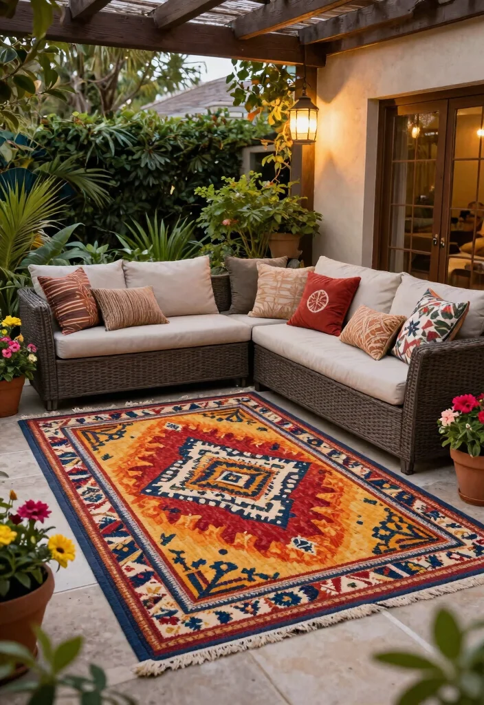 15 Rental Patio Ideas That Don't Require Landlord Permission - 12. Outdoor Rugs 1