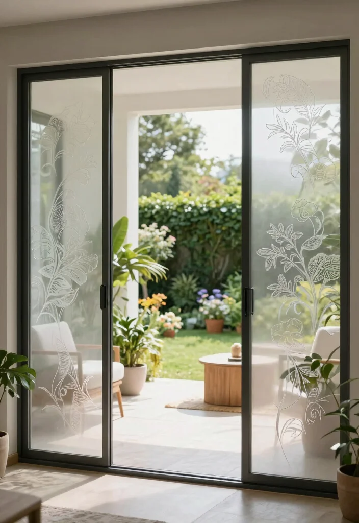 15 Sliding Patio Doors Ideas That Let in Light Without Sacrificing Privacy - 5. Frosted Glass Sliding Doors for Soft Light 1