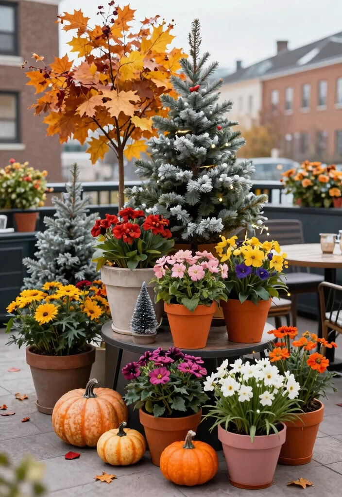15 Terrace Garden Ideas for Small Spaces Without Soil Spills - 14. Seasonal Displays 1