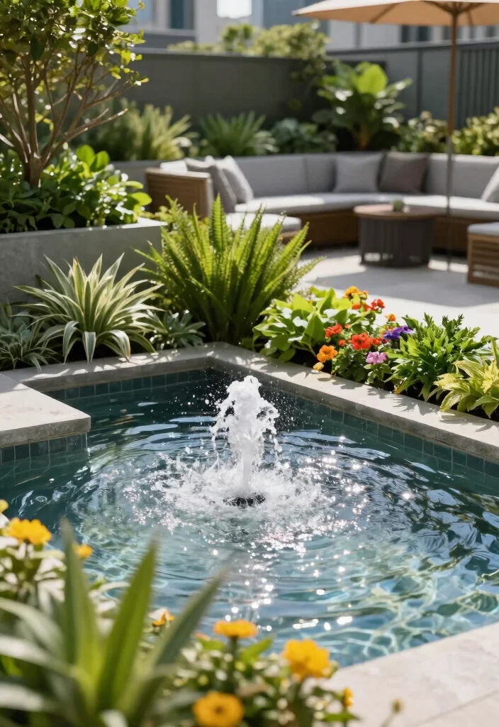 15 Terrace Garden Ideas for Small Spaces Without Soil Spills - 15. Integrated Water Feature 1