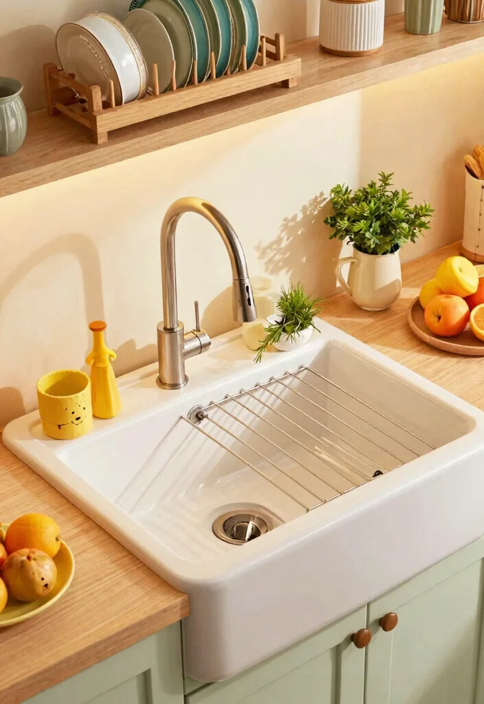 15 Vintage Farmhouse Sink Ideas That Fit Standard Cabinet Openings - 9. Farmhouse Sink with Integrated Drying Rack 1
