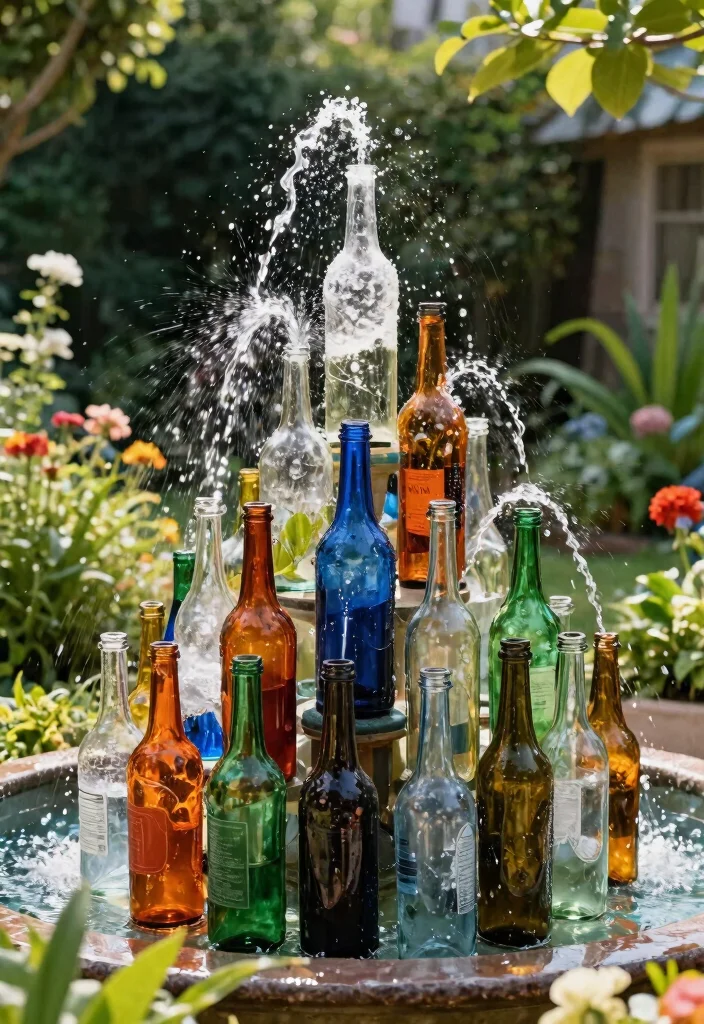 15 Water Fountain Ideas That Run Without Electricity or Plumbing - 10. Glass Bottle Fountain 1
