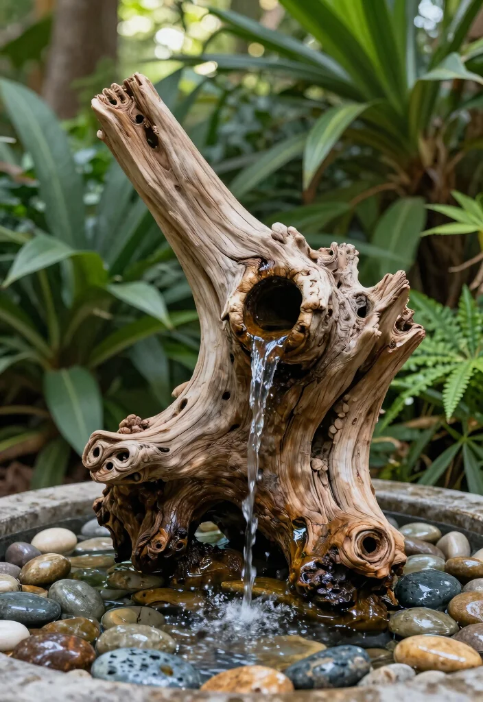 15 Water Fountain Ideas That Run Without Electricity or Plumbing - 12. Driftwood Fountain 1