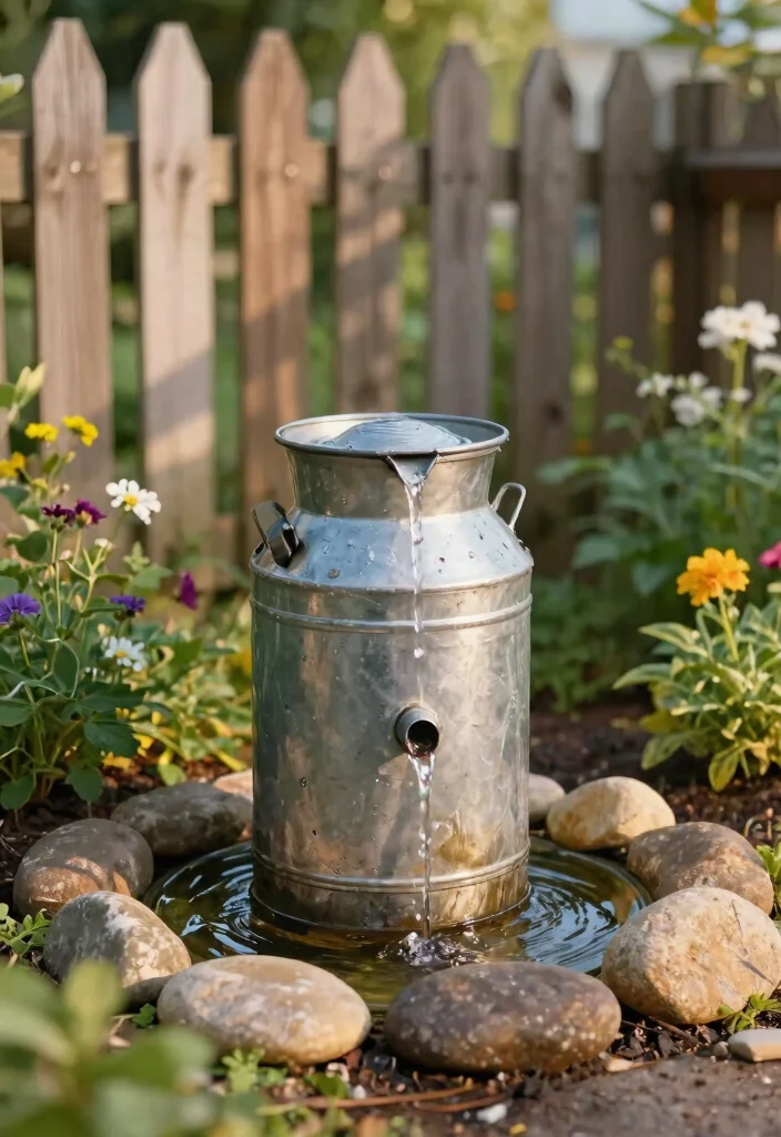 15 Water Fountain Ideas That Run Without Electricity or Plumbing - 14. Milk Can Fountain 1