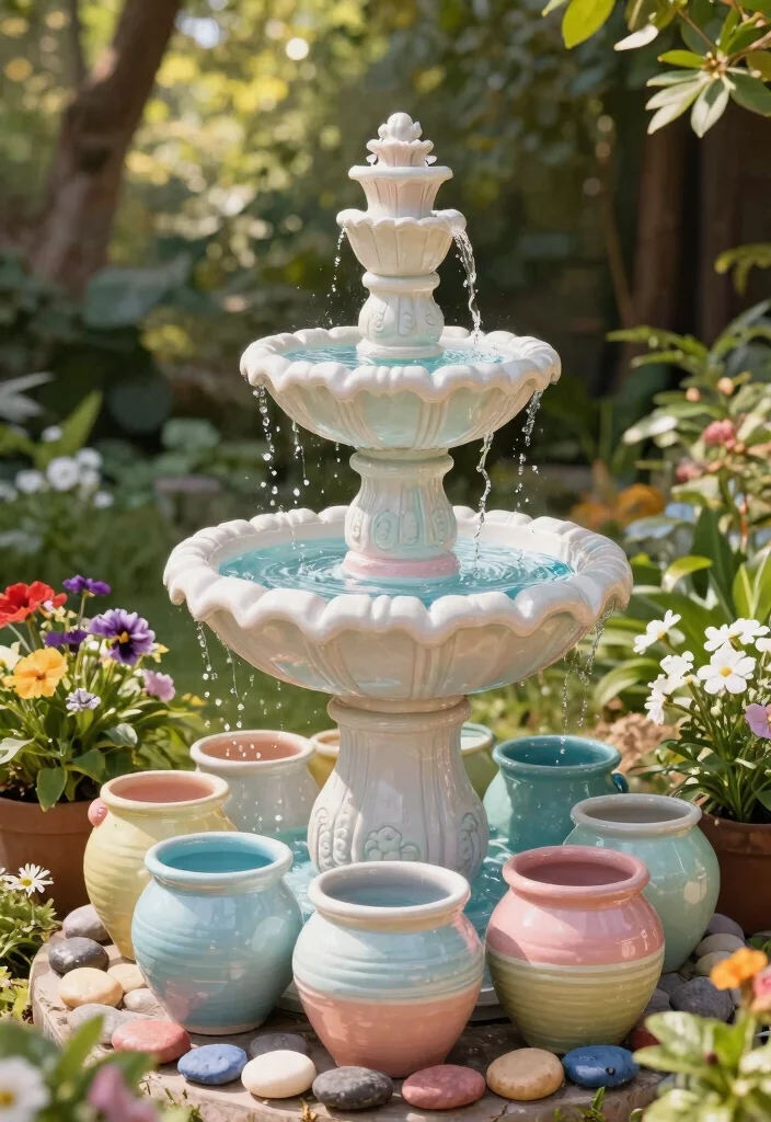 15 Water Fountain Ideas That Run Without Electricity or Plumbing - 3. DIY Tiered Fountain 1