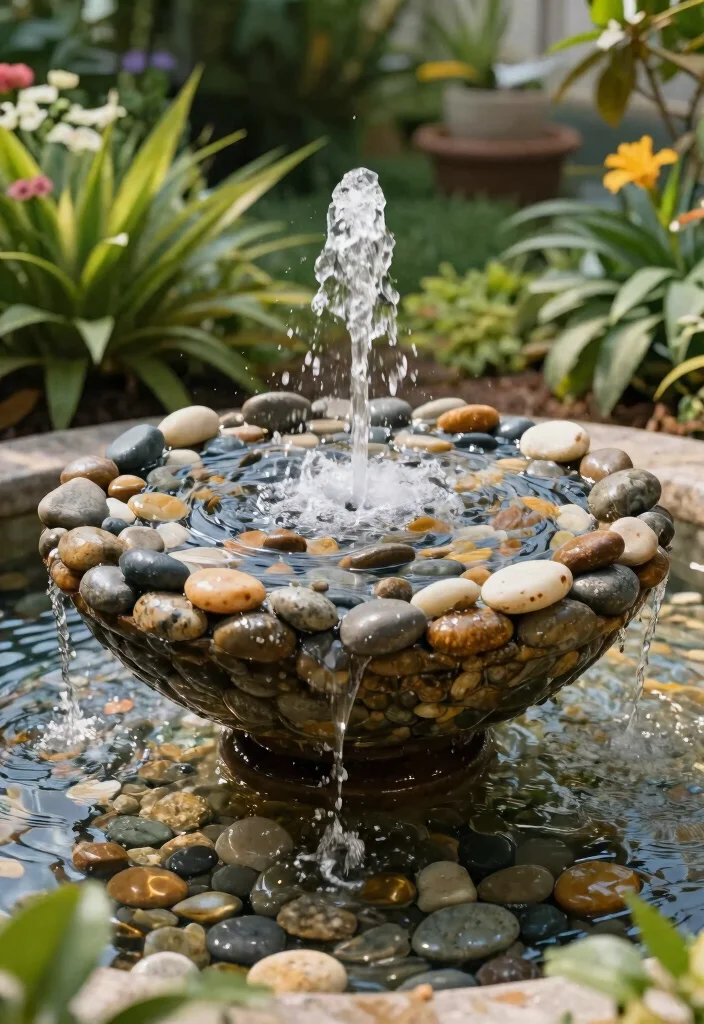 15 Water Fountain Ideas That Run Without Electricity or Plumbing - 9. Pebble Fountain 1
