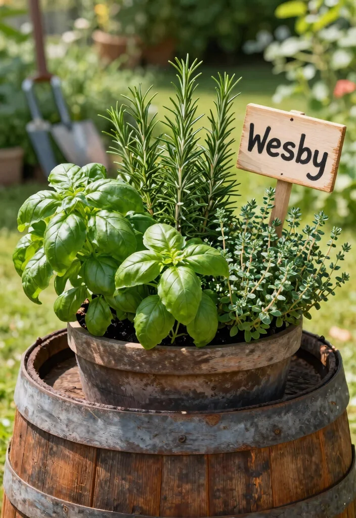 15 Whiskey Barrel Planter Flower Ideas That Bloom All Summer - 15. Bountiful Herbs for Flavor and Fragrance 1
