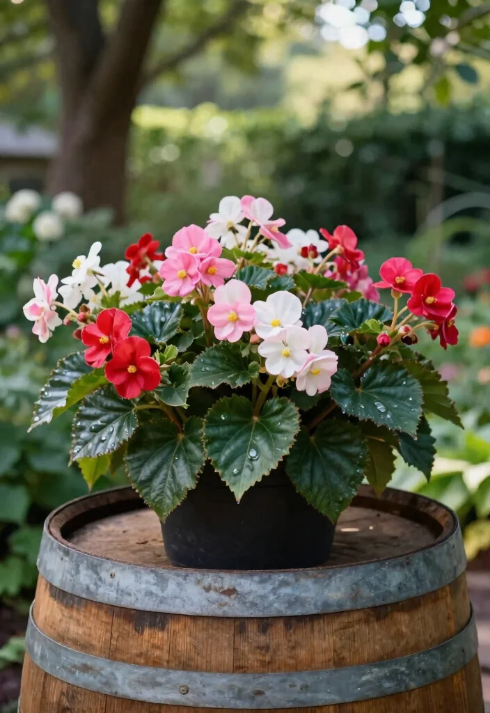 15 Whiskey Barrel Planter Flower Ideas That Bloom All Summer - 6. Beautiful Begonias for Shady Spots 1