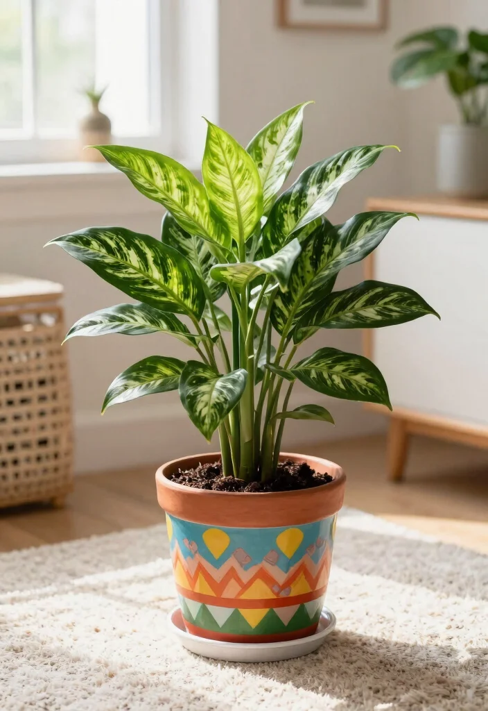 18 Indoor Planter Ideas That Thrive in Low Light Spaces - 10. Chinese Evergreen in a Colorful Pot 1