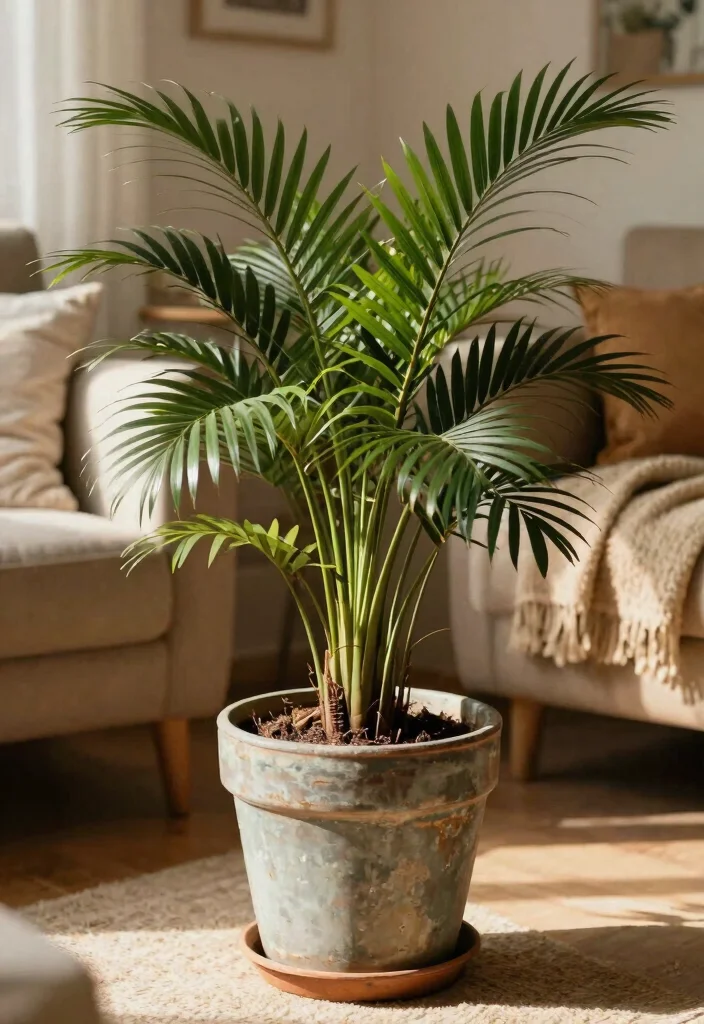 18 Indoor Planter Ideas That Thrive in Low Light Spaces - 11. Parlor Palm in a Vintage Pot 1