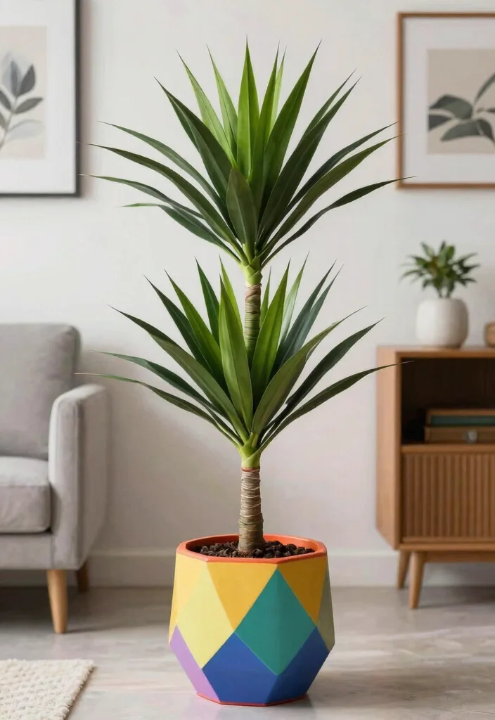 18 Indoor Planter Ideas That Thrive in Low Light Spaces - 12. Dracaena Marginata in a Colorful Pot 1