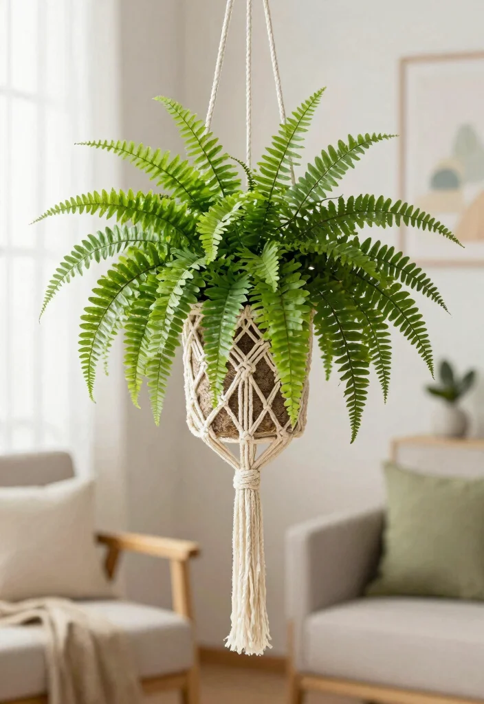 18 Indoor Planter Ideas That Thrive in Low Light Spaces - 13. Boston Fern in a Hanging Planter 1