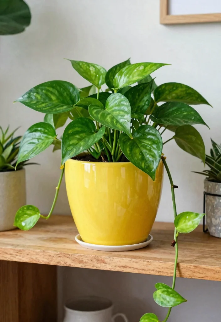 18 Indoor Planter Ideas That Thrive in Low Light Spaces - 3. Pothos in a Statement Planter 1