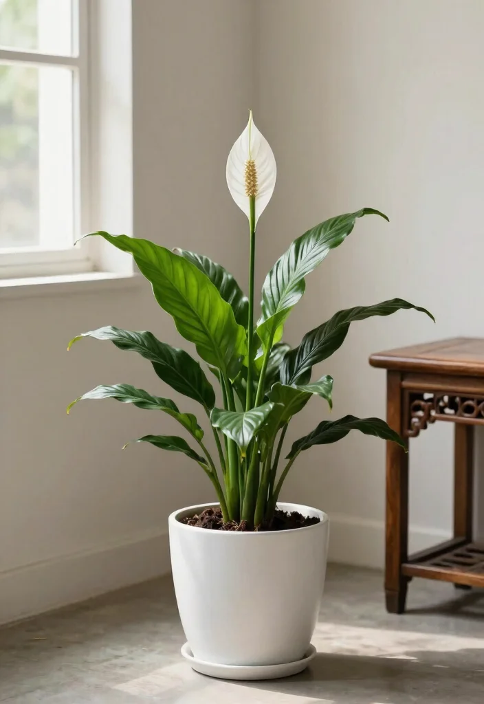 18 Indoor Planter Ideas That Thrive in Low Light Spaces - 4. Peace Lily in a Simple White Pot 1