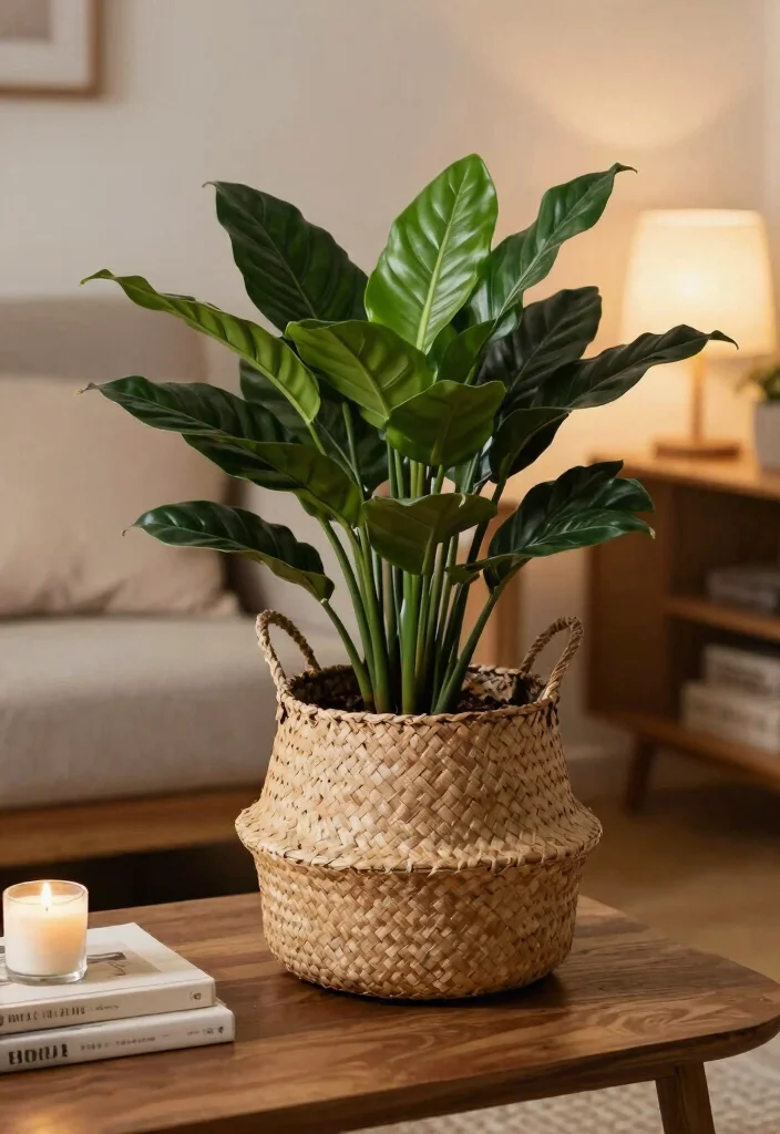 18 Indoor Planter Ideas That Thrive in Low Light Spaces - 5. Cast Iron Plant in a Rustic Basket 1