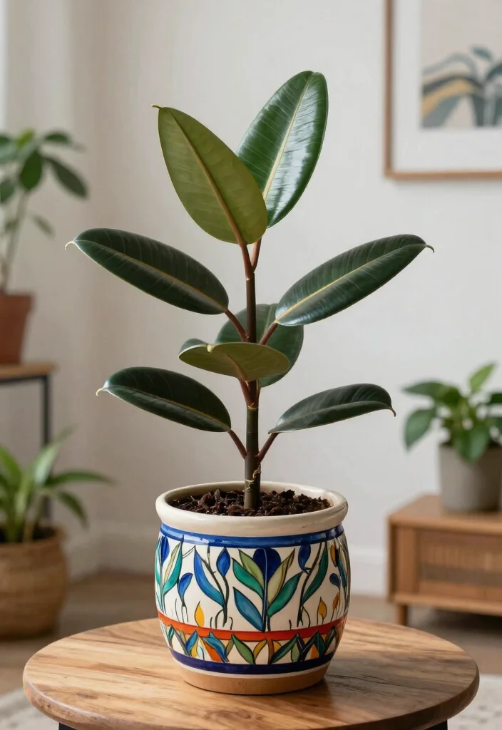 18 Indoor Planter Ideas That Thrive in Low Light Spaces - 8. Rubber Plant in a Statement Pot 1