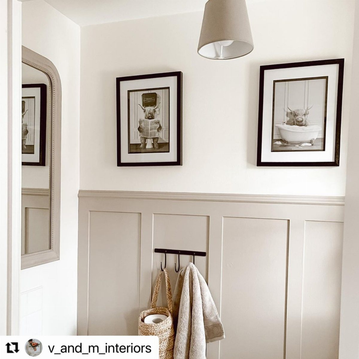 Beige wainscoting wall paneling installed on the lower half of a white interior wall.
